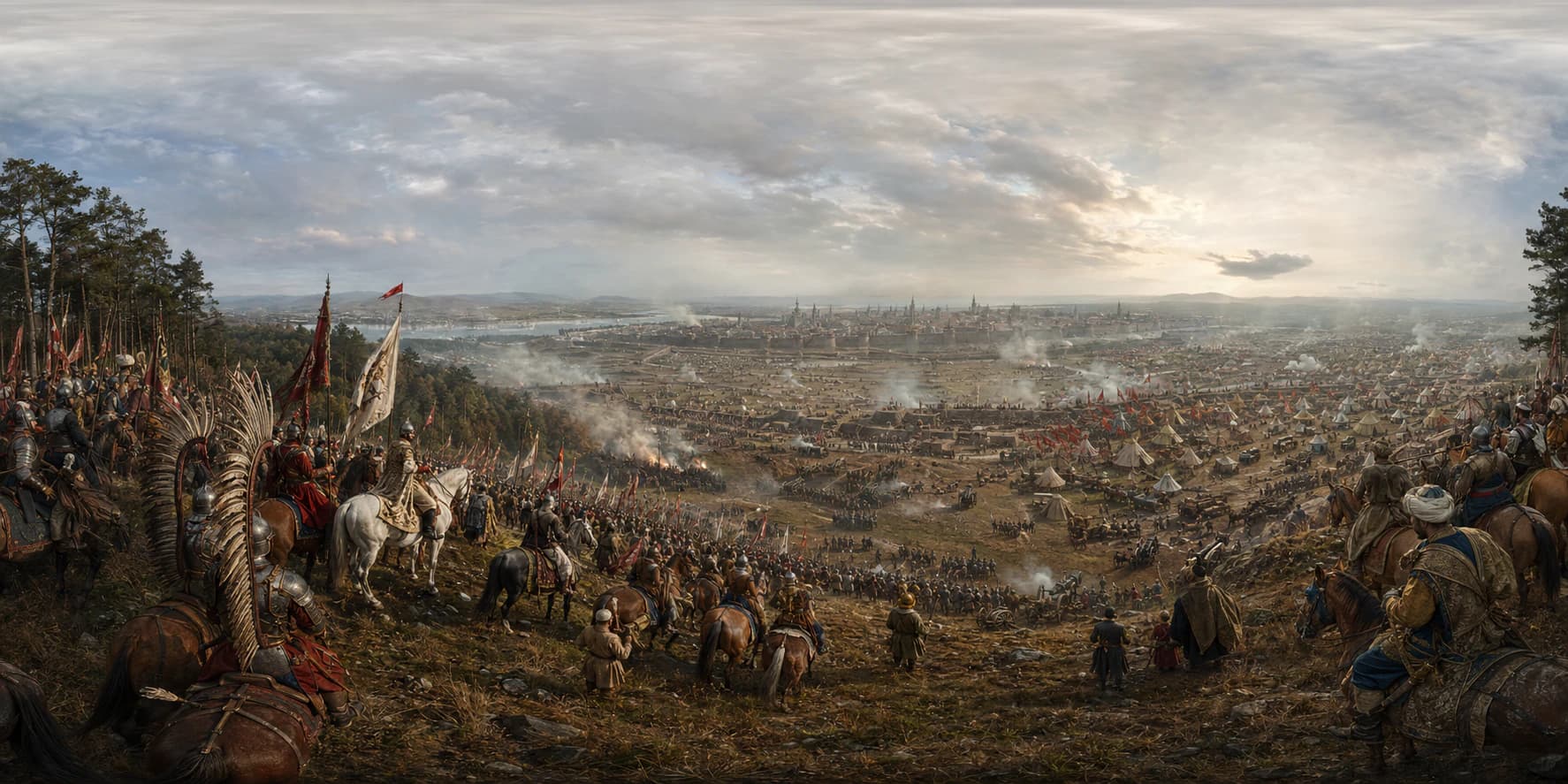 A 360 historical reconstruction of the Battle of Vienna with Ottoman siegeworks, city fortifications and winged hussars.